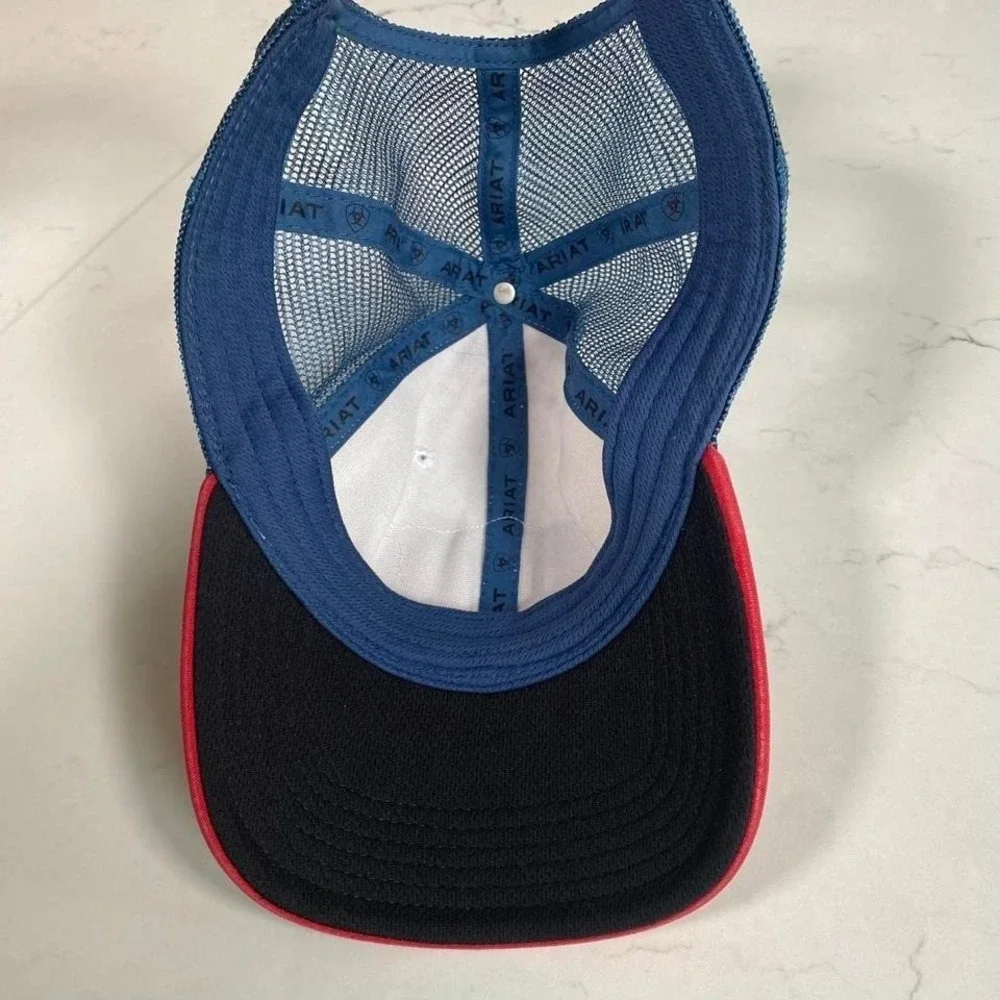 Ariat Trucker Hat Red White Blue Snapback Mesh Baseball Cap Western Rodeo‎
